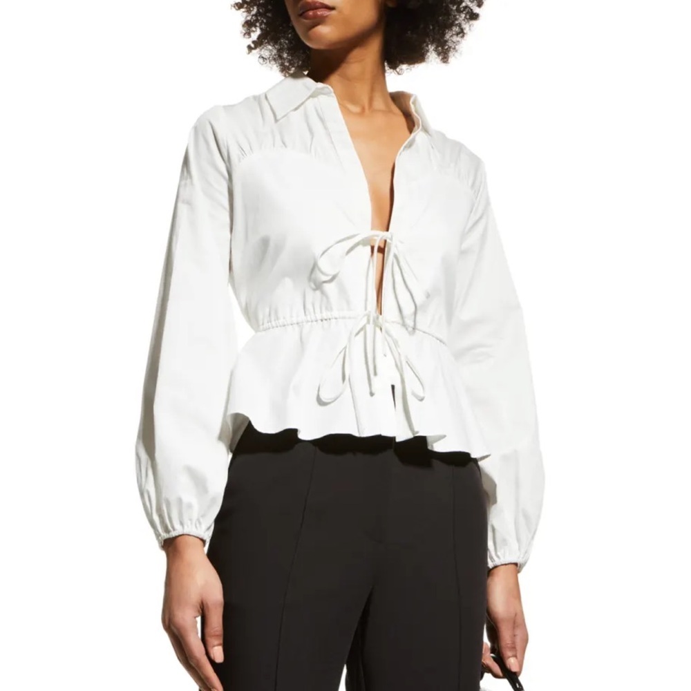 MILLY Brandy Open-front Peplum Top in White